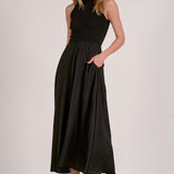 Maxi Mock Neck Sleeveless Dress - black, womens dress collection