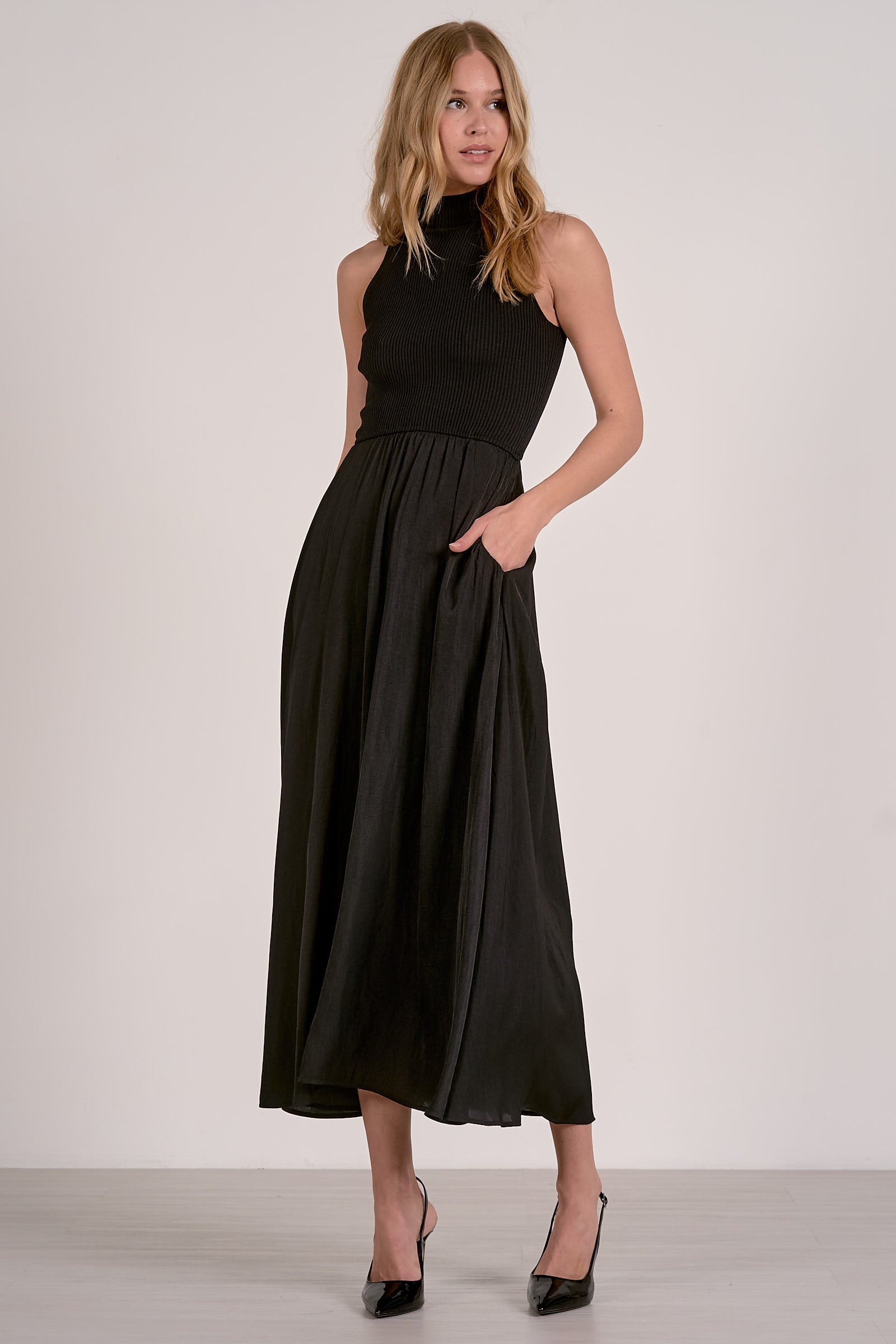 Maxi Mock Neck Sleeveless Dress - black, womens dress collection