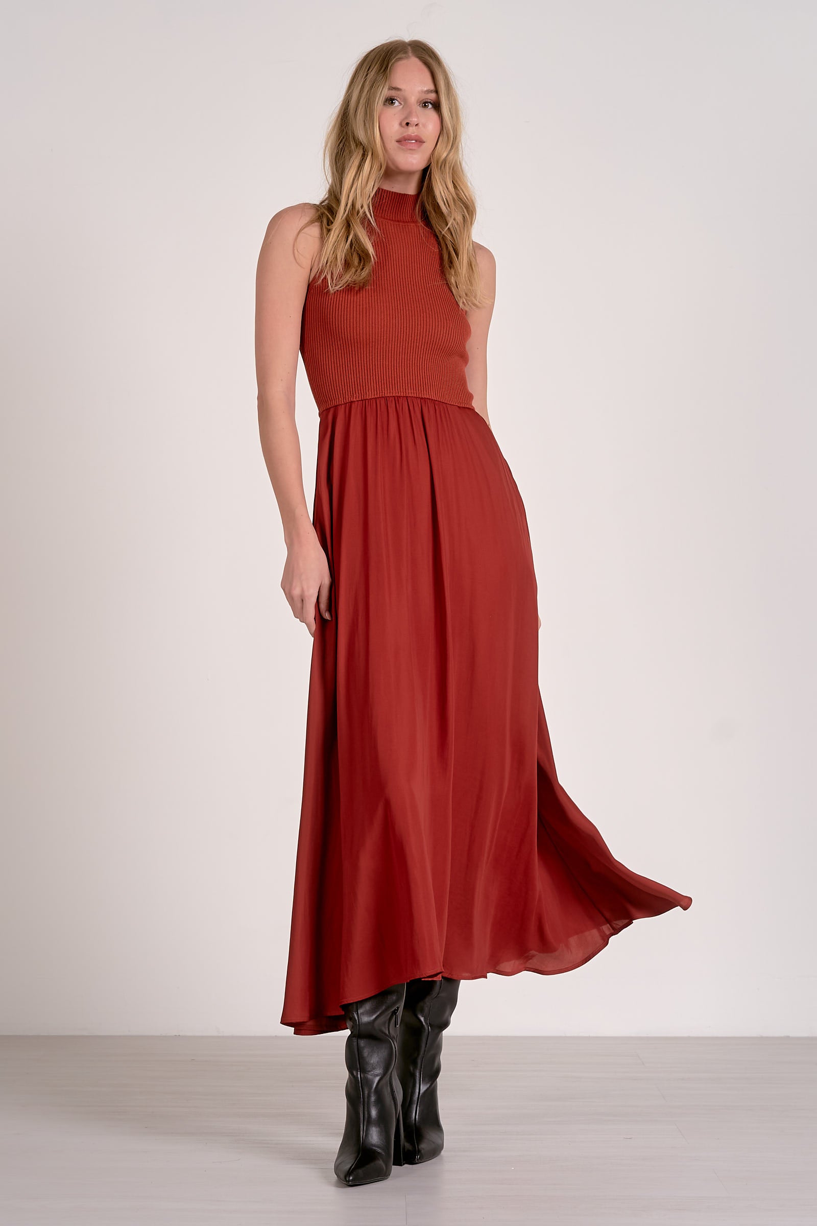 Maxi Mock Neck Sleeveless Dress - red, womens dress collection