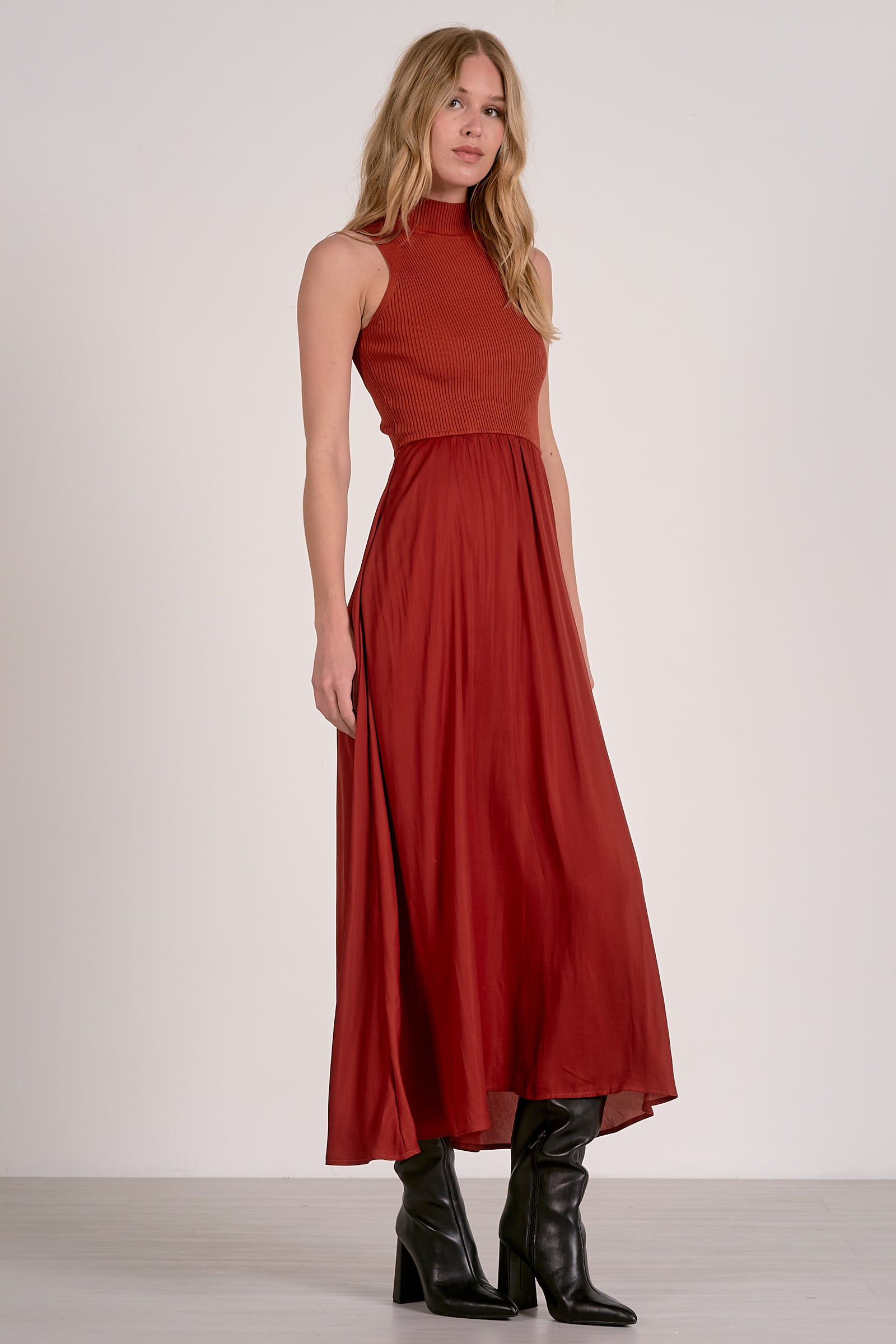 Maxi Mock Neck Sleeveless Dress - red, womens dress collection