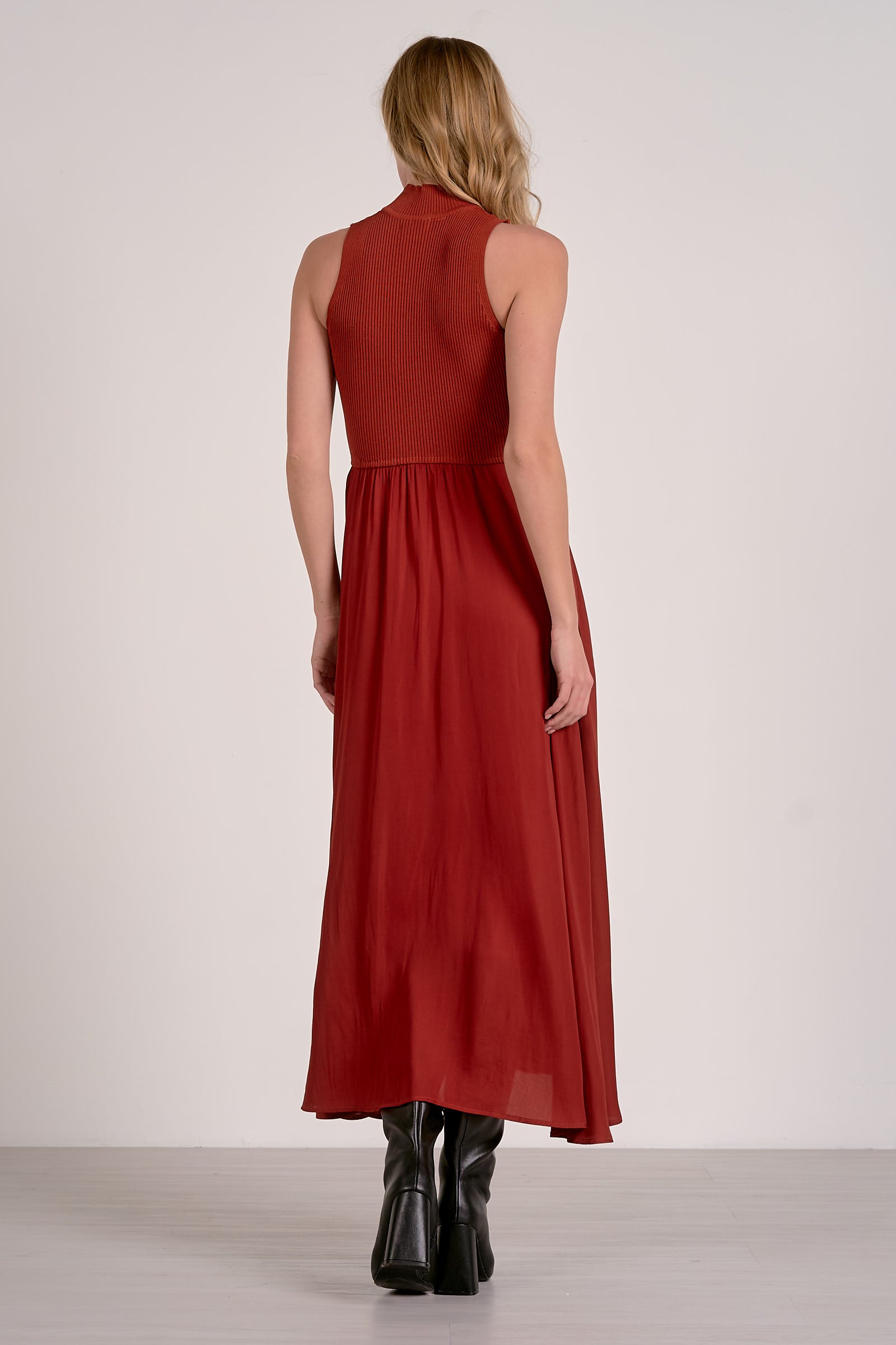 Maxi Mock Neck Sleeveless Dress - red, womens dress collection