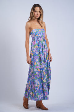 Floral Open Back Tie Tube Maxi Dress