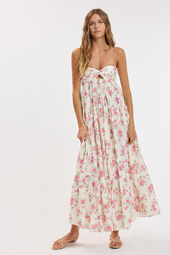 Floral Twisted Ruched Bust Maxi Dress