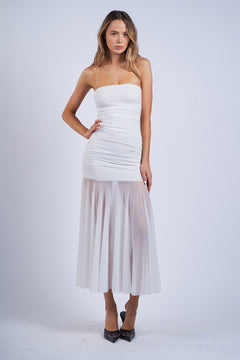 Strapless Ruched Midi Dress - White, Women's Dresses Collection