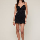Suede Scallop Cut V Neck Dress - black, womens dress collection