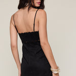 Suede Scallop Cut V Neck Dress - black, womens dress collection