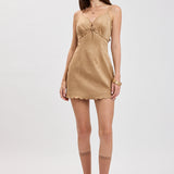 Suede Scallop Cut V Neck Dress