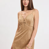 Suede Scallop Cut V Neck Dress