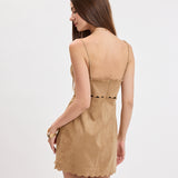Suede Scallop Cut V Neck Dress