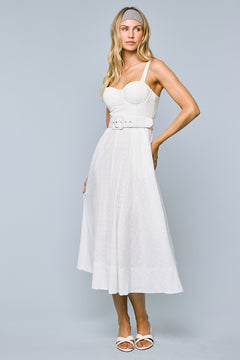 Eyelet Belted Midi Dress