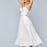 Eyelet Belted Midi Dress