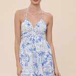 Halter Cut Out Mini Dress - Blue Print, Women's Dresses Collection