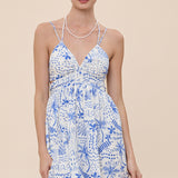 Halter Cut Out Mini Dress - Blue Print, Women's Dresses Collection