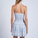 Smocked Body Lace Tube Mini Dress - Blue Floral, Women's Dresses Collection