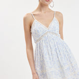 Floral Checker V Neck Lace Trim Mini Dress