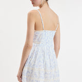 Floral Checker V Neck Lace Trim Mini Dress