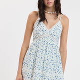 Floral V Neck Lace Trim Dress
