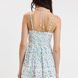 Floral V Neck Lace Trim Dress