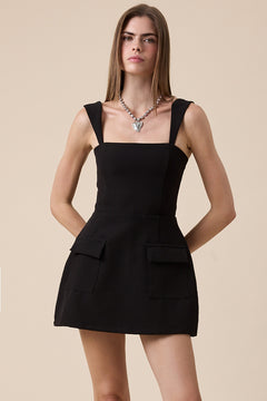 Mini Dress With Pockets - black, womens mini dress collection