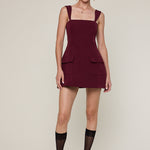 Mini Dress With Pockets - burgundy, womens dress collection