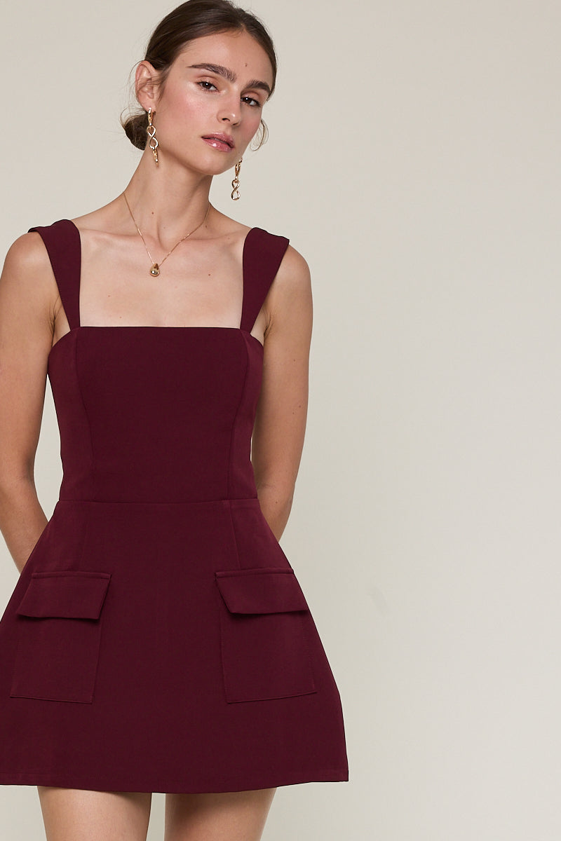 Mini Dress With Pockets - burgundy, womens dress collection