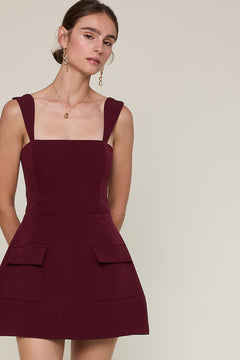 Mini Dress With Pockets - burgundy, womens dress collection