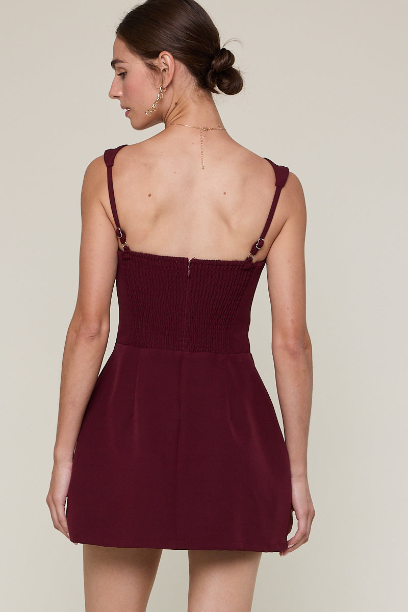 Mini Dress With Pockets - burgundy, womens dress collection