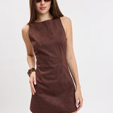 Boat Neck Inside Short Mini Dress