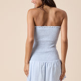 Linen Solid Color Front Triple Tie Tube Mini Dress