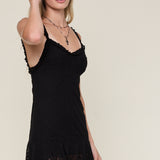 Stripe Embroidered Lace Strap Mini Dress