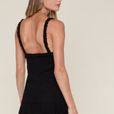 Stripe Embroidered Lace Strap Mini Dress