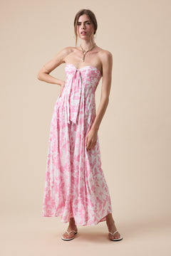 Strapless Tie Front Maxi Dress - Pink Floral, Women's Dresses Collection