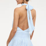 Floral Embossed Waist Tie Backless Mini Dress