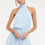 Floral Embossed Waist Tie Backless Mini Dress