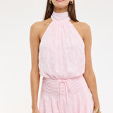 Floral Embossed Waist Tie Backless Mini Dress