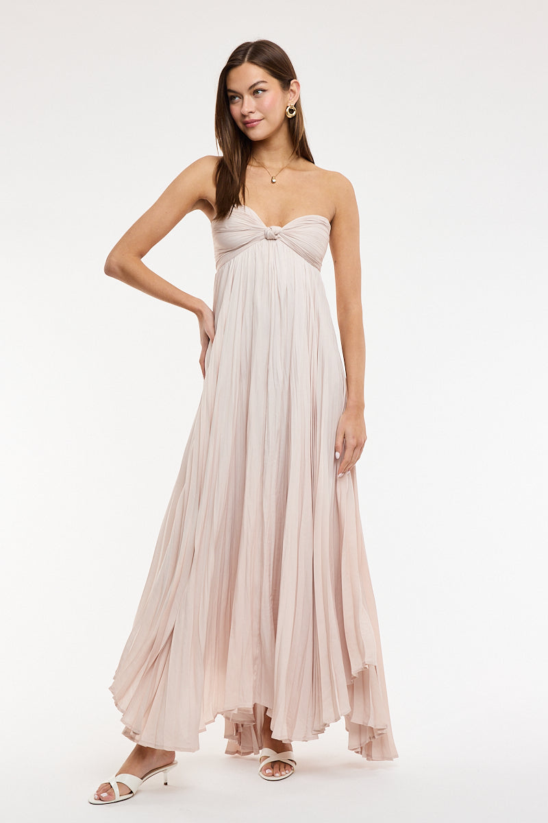 Accordion Ruffle Tube Maxi Dress Natural / M