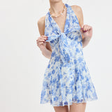 Halter Neck Tie Open Back Mini Dress