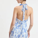 Halter Neck Tie Open Back Mini Dress