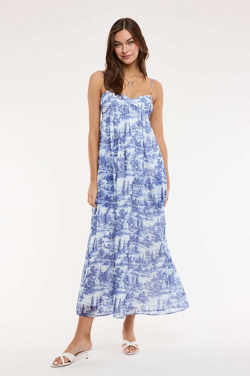 Sweetheart Neck Maxi Dress Navy Blue Forest / M