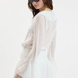 Chiffon Ruffle Point Flare Sleeve Mini Dress