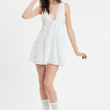 Eyelet V Neck Back Cutout Swing Mini Dress