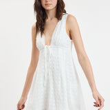 Eyelet V Neck Back Cutout Swing Mini Dress
