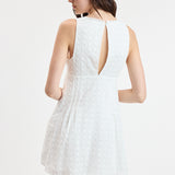 Eyelet V Neck Back Cutout Swing Mini Dress
