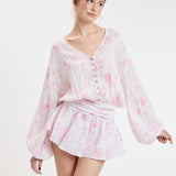 Floral Long Puff Sleeve Mini Dress