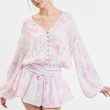 Floral Long Puff Sleeve Mini Dress