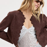 Scallop Edging Brushed Texture Suede Jacket