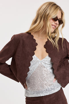 Scallop Edging Brushed Texture Suede Jacket
