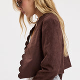 Scallop Edging Brushed Texture Suede Jacket