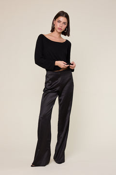 Satin Straight Pant - black, womens pants collection