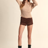 Suede Solid Color Slim Fit Micro Short - brown, womens shorts collection